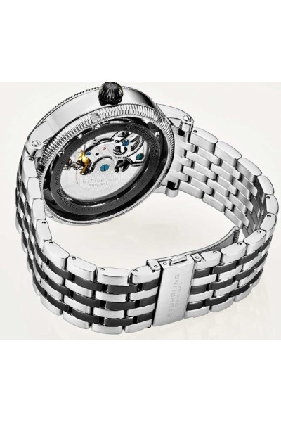 Stührling Original Pánské automatické hodinky Skeleton Hodinky Analogový ciferník Stříbrné akcenty Duální čas AM/PM Sun Moon Náramek z nerezové oceli 3922