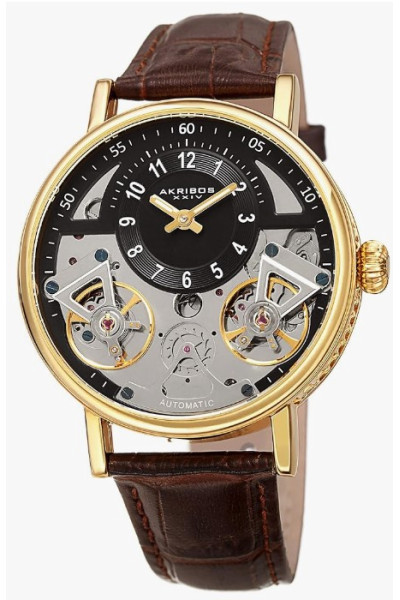 Pánské automatické hodinky Akribos XXIV, displej s chronografem a kožený řemínek AK1058YGBR