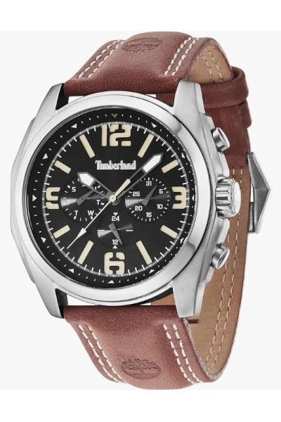 Pánské Quartz hodinky Timberland Brattleboro s černým ciferníkem chronografem a hnědým koženým řemínkem 14366JS/02A