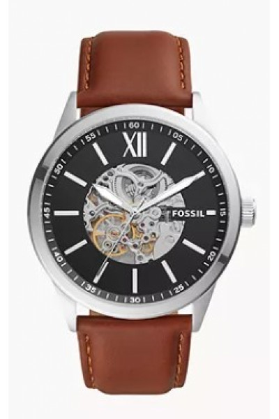 Automatické hodinky Fossil Flynn Hnědý kožený řemínek BQ2386
