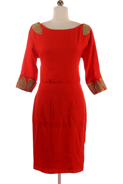 Červené Pouzdrové šaty S Krátkým Rukávem Vel. XS