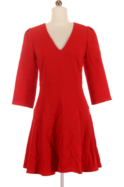 Červené Vlněné Společenské šaty S Krátkým Rukávem Vel. 38