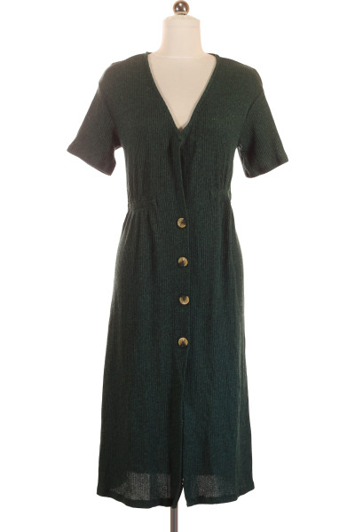 Zelené šaty S Krátkým Rukávem Pletené PULL&BEAR Vel. S