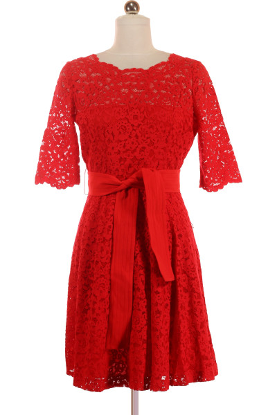 Červené Společenské šaty S Krátkým Rukávem Vel. 38
