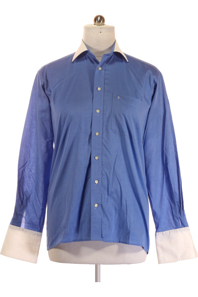 Modrá Vzorovaná Pánská Košile S Dlouhým Rukávem Vel. 39
