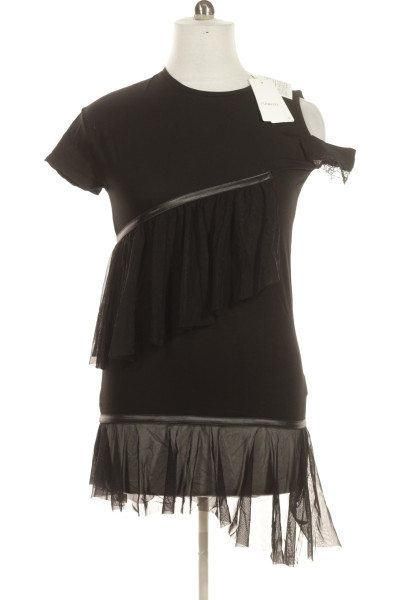 Černé Společenské šaty S Krátkým Rukávem Outlet Vel. 44