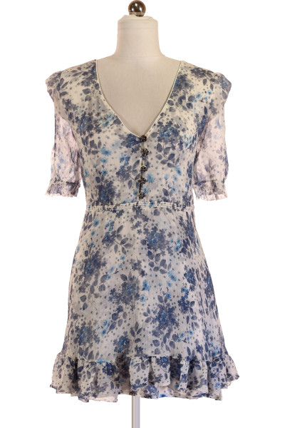 Modré Hedvábné Letní šaty S Krátkým Rukávem The Kooples