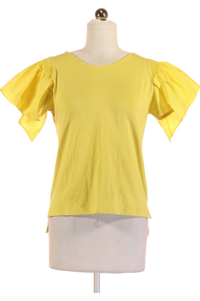 Žluté Jednoduché Dámské Tričko S Krátkým Rukávem