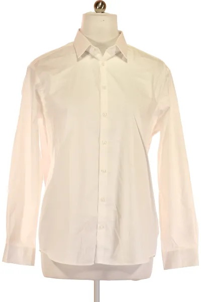 Bílá Pánská Jednobarevná Košile Vel. 45/46 Secondhand