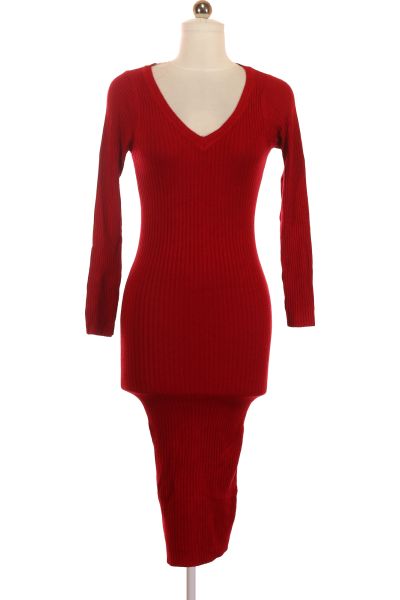 červené Šaty S Dlouhým Rukávem Pletené Outlet