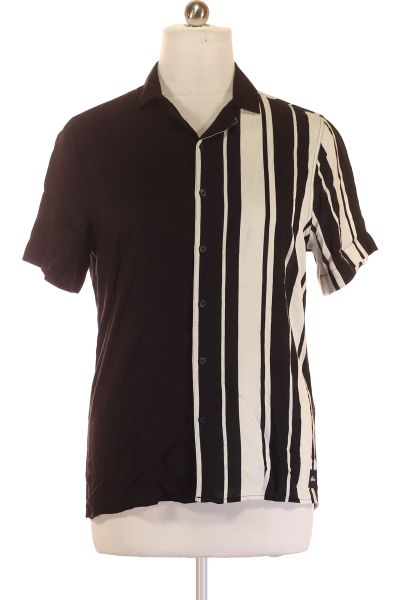 Černobílá Vzorovaná Pánská Košile S Krátkým Rukávem Vel. L