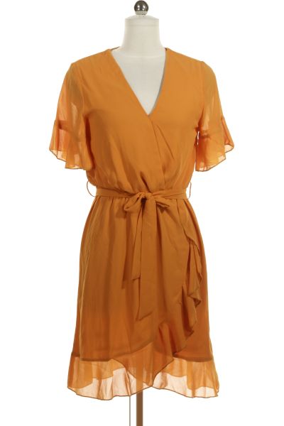 Oranžové Společenské šaty S Krátkým Rukávem Vel. XS