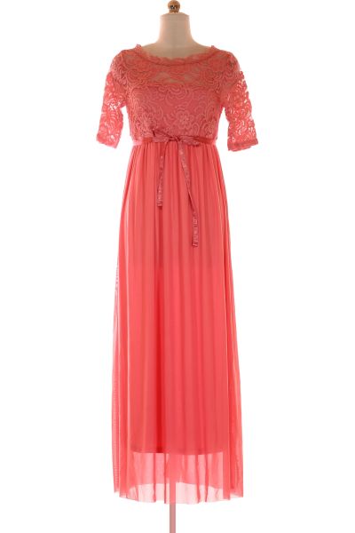 Růžové Společenské šaty S Krátkým Rukávem Vel. M