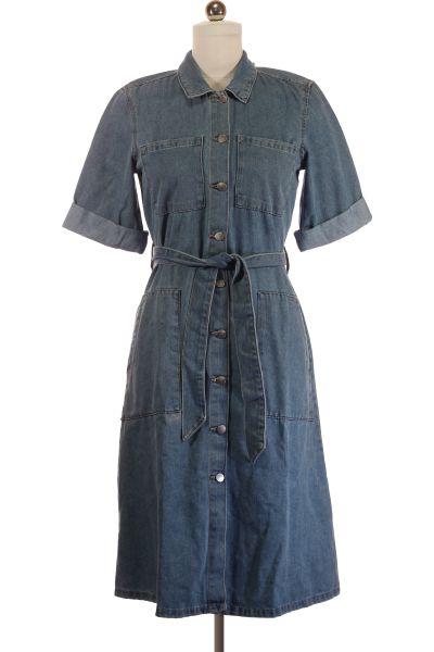 Modré Džínové šaty s Krátkým Rukávem Vel. 38 | Outlet