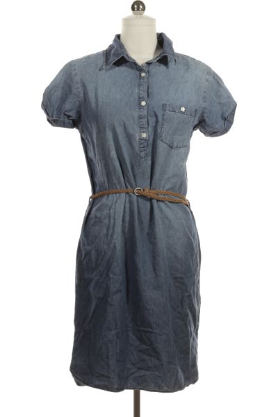 Modré Džínové šaty S Krátkým Rukávem Vel. S