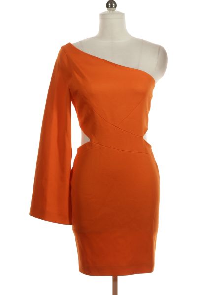 Oranžové Pouzdrové šaty Šaty S Dlouhým Rukávem Vel. 38
