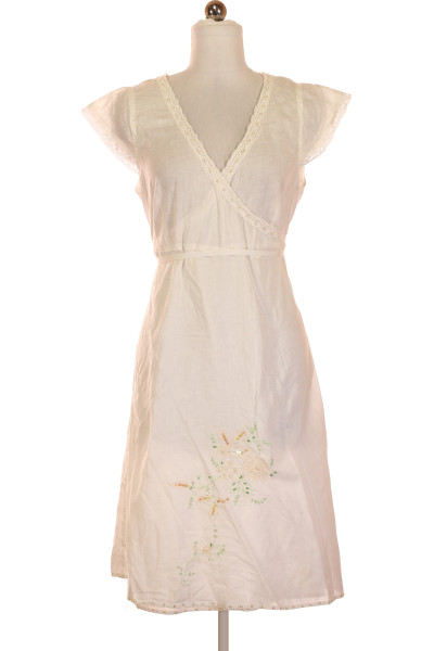 Bílé Lněné Letní šaty S Krátkým Rukávem FRANSA
