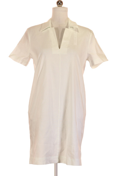 Bílé Lněné Košilové šaty S Krátkým Rukávem Calvin Klein Vel. 38
