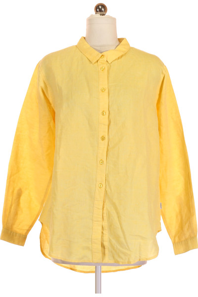 Žlutá Lněná Letní Košile S Dlouhým Rukávem Khujo Vel. S