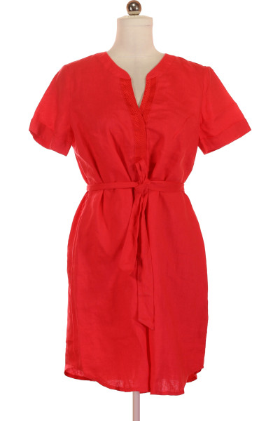 Červené Lněné Letní šaty S Krátkým Rukávem TAIFUN