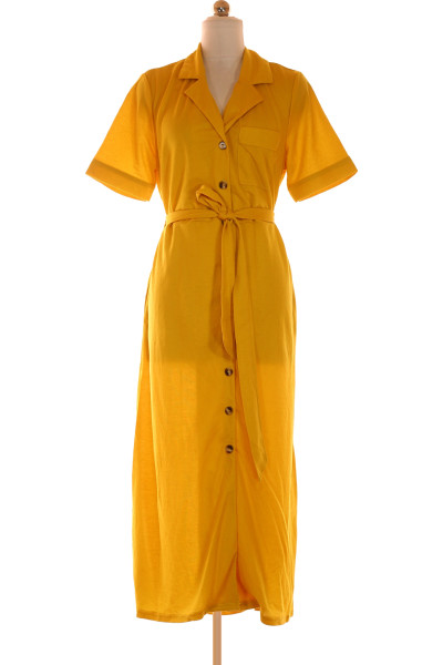 Žluté Košilové šaty S Krátkým Rukávem Warehouse Vel. 42