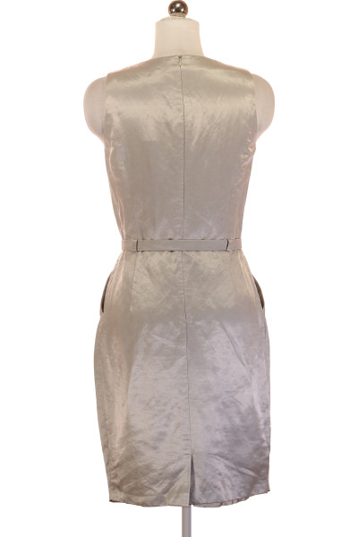 Stříbrné Lněné Pouzdrové šaty Šaty Bez Rukávů Mexx Vel. 36
