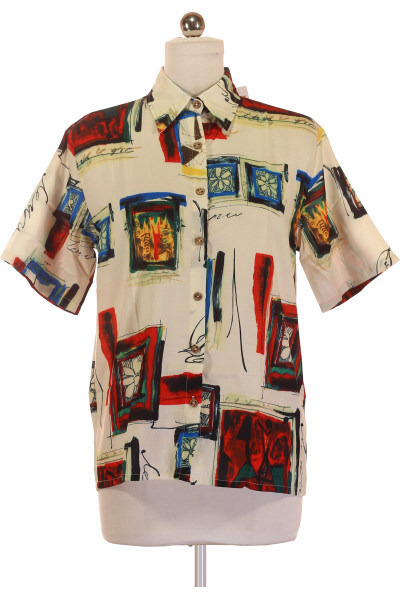 Barevná Vzorovaná Dámská Košile S Krátkým Rukávem Shein Vel. M