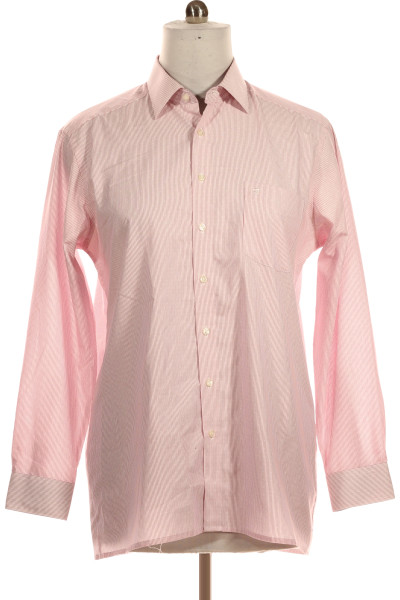 Růžová Vzorovaná Pánská Košile S Dlouhým Rukávem OLYMP Vel.  44