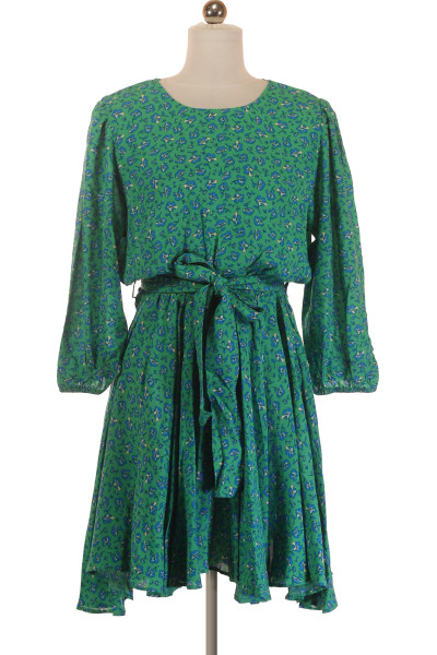 Zelené Viskózové šaty S Krátkým Rukávem A  Květinovým Potiskem MAVI