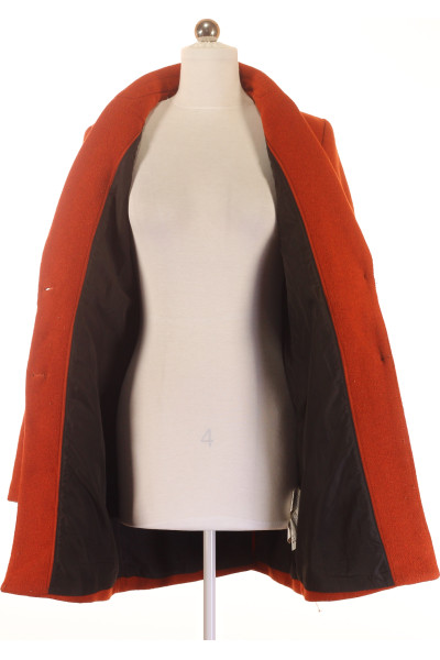 Dlouhý vlněný kabát s klopy Bershka, oranžová eleganca, podzimní
