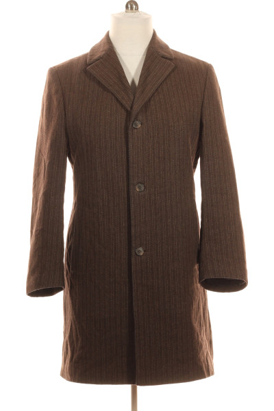 Elegantní Pánský Vlněný Kabát CINQUE V Kávové Barvě S Pruhovaným Vzorem A Slim Střihem