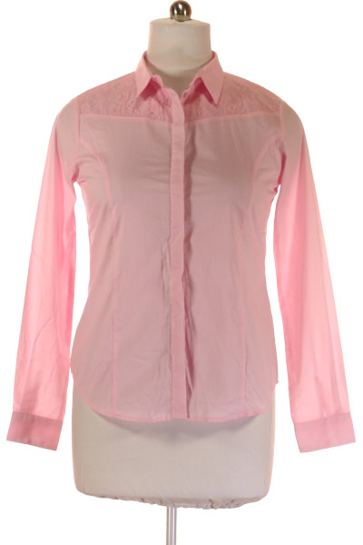 Růžová Polyesterová Společenská Košile S Dlouhým Rukávem 