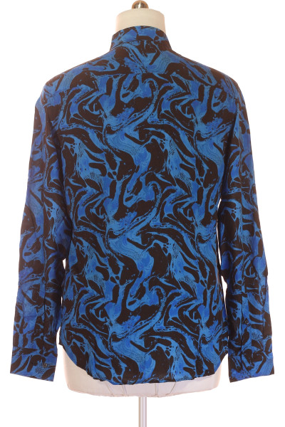 Modrá Viskózová Vzorovaná Pánská Košile s Dlouhým Rukávem J.Lindeberg
