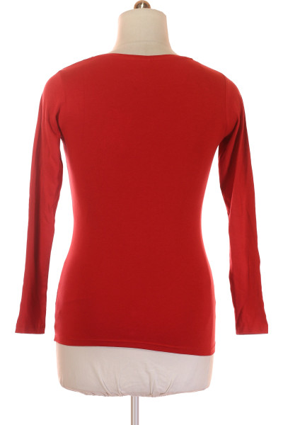 Červené Bavlněné Jednoduché Dámské Tričko s Dlouhým Rukávem PIAZZA ITALIA