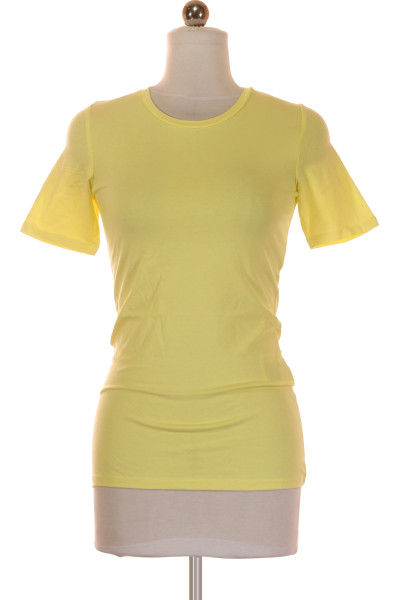 Žluté Bavlněné Jednoduché Dámské Tričko S Krátkým Rukávem JJXX