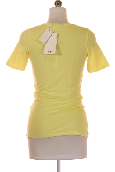 Žluté Bavlněné Jednoduché Dámské Tričko s Krátkým Rukávem JJXX