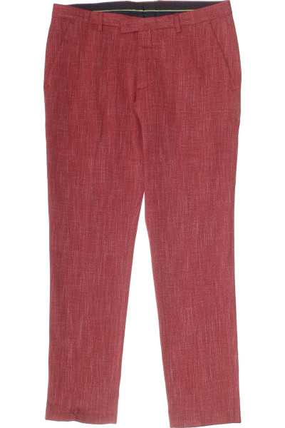 MC NEAL Pánské Červené Texturované Kalhoty Slim Fit