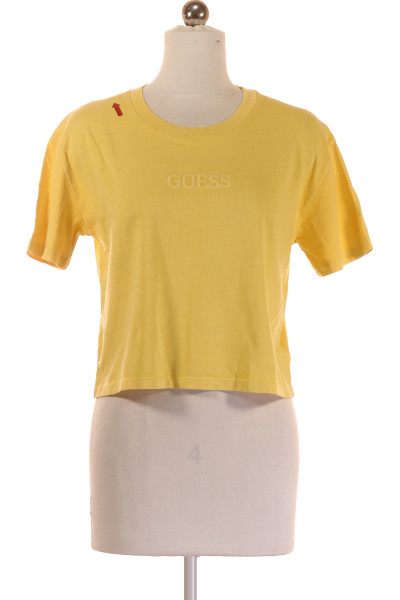Guess žluté Bavlněné Crop Top Tričko Na Léto S Krátkým Rukávem