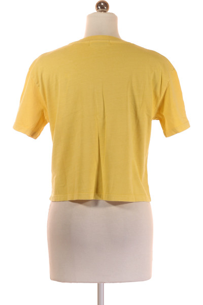 Guess žluté bavlněné crop top tričko na léto s krátkým rukávem
