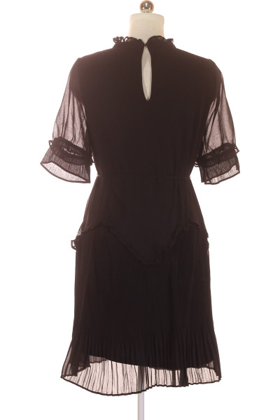 Dámské černé plisované šaty s průsvitnými rukávy