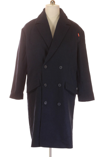 Elegantní Pánský Kabát Dvojité Zapínání - Tmavě Modrý