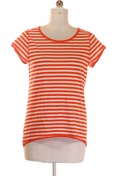 Esprit Dámské Pruhaté Tričko V Oranžovo-Bílé Barvě
