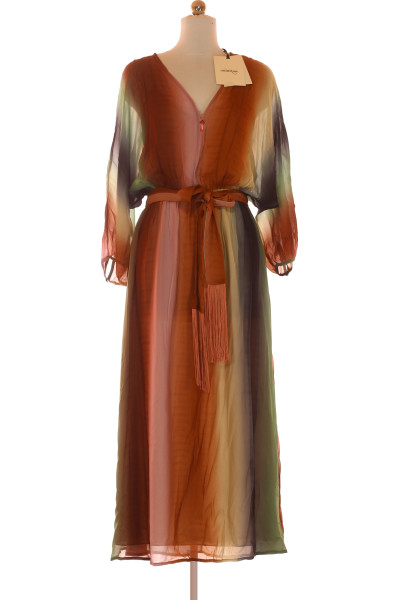Vícebarevné šifonové šaty S Volánem A Páskem Ottod’Ame