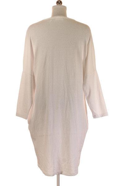 COTTON CANDY Dámské Pletené Šaty v Bílé s Pružností, Kapsami a Moderním Stylem