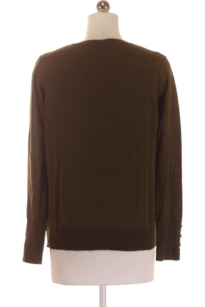 Dámský vlněný pulovr se V-výstřihem, elegantní, jednobarevný, podzim/zima