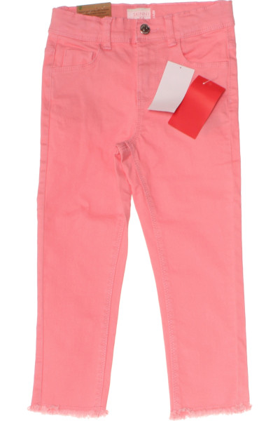 Dívčí bavlněné slim džíny KIABI s elastanem, růžové s roztrhaným lemem