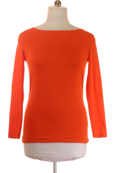 Esprit Bavlněné Dámské Tričko S Dlouhým Rukávem Oranžové Slim Fit