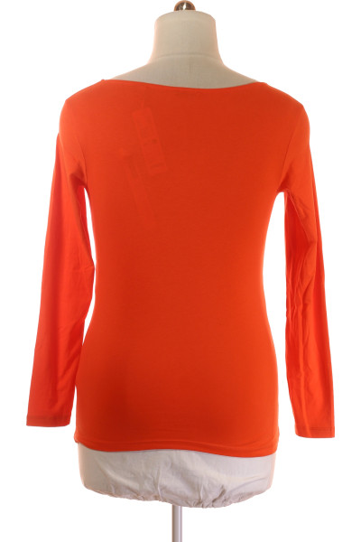 Esprit Bavlněné Dámské Tričko s Dlouhým Rukávem Oranžové Slim Fit