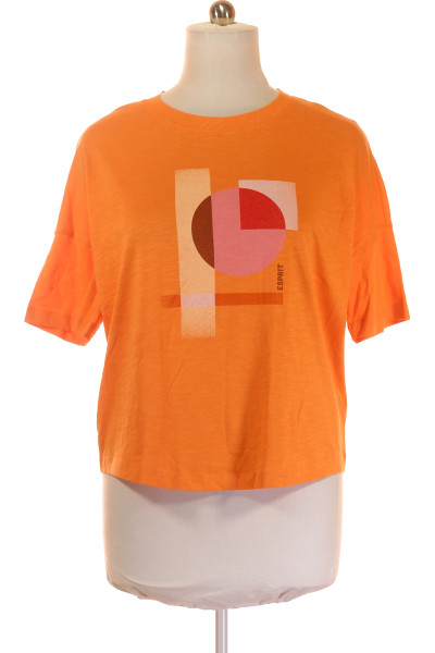 Esprit Pánské Bavlněné Tričko S Grafickým Potiskem, Oranžové
