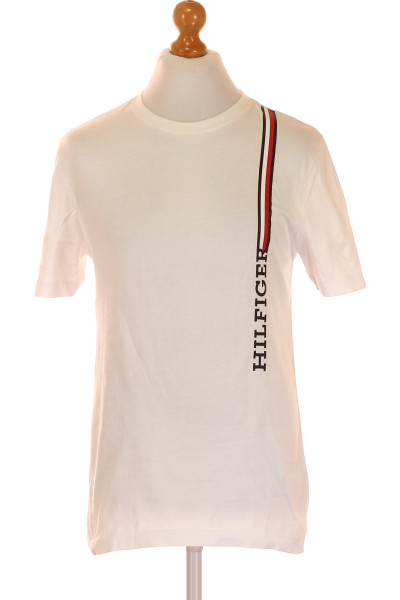 Bavlněné tričko s pruhem TOMMY HILFIGER bílé, ležérní styl
